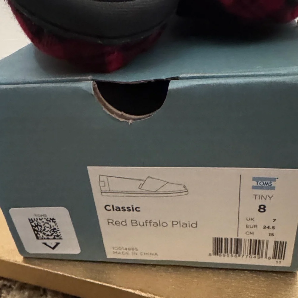 TOMS Kids Black and Red Plaid Moccasins